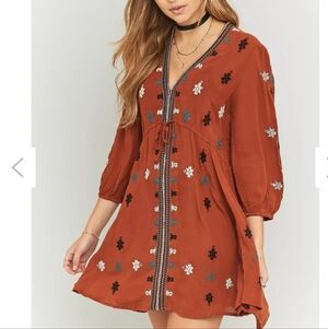 Free People Rust Embroidered Mini Dress